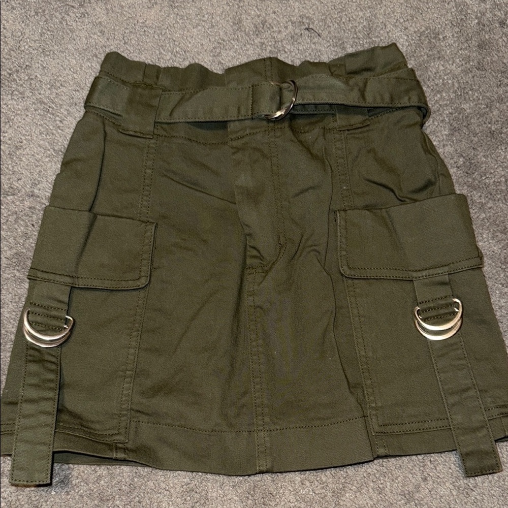 GARAGE - Olive Green Jean Skirt with Buckle and Pocket Details